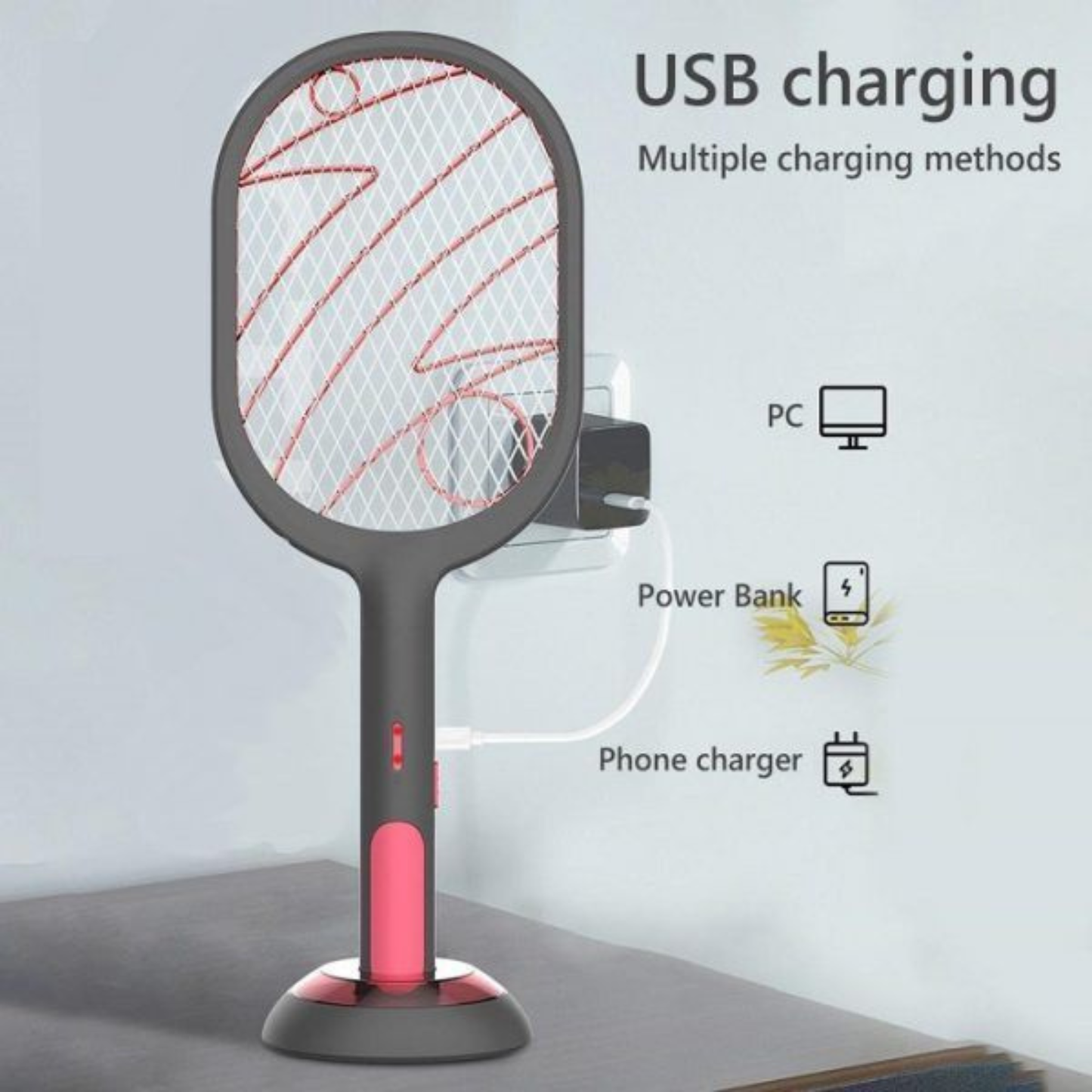 Ηλεκτρική Ρακέτα Εντόμων με Βάση & USB 1200mAh